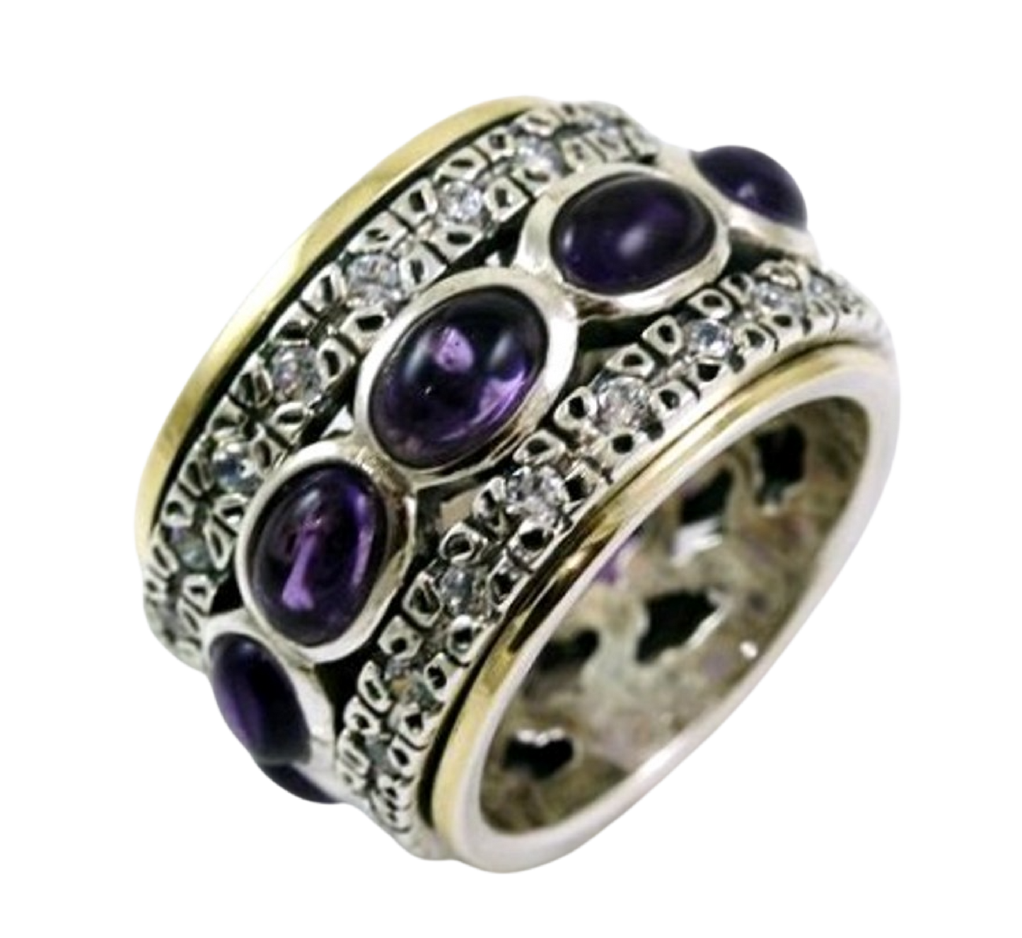 Bluenoemi Spinner Rings Bluenoemi Elegant Spinner Ring for Woman - Silver Gold Garnets / Amethysts / Blue Topaz