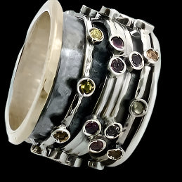 Bluenoemi Spinner Rings Bluenoemi fine Israeli Spinner Ring for Woman, Silver Gold Fidget Ring set Tourmalines
