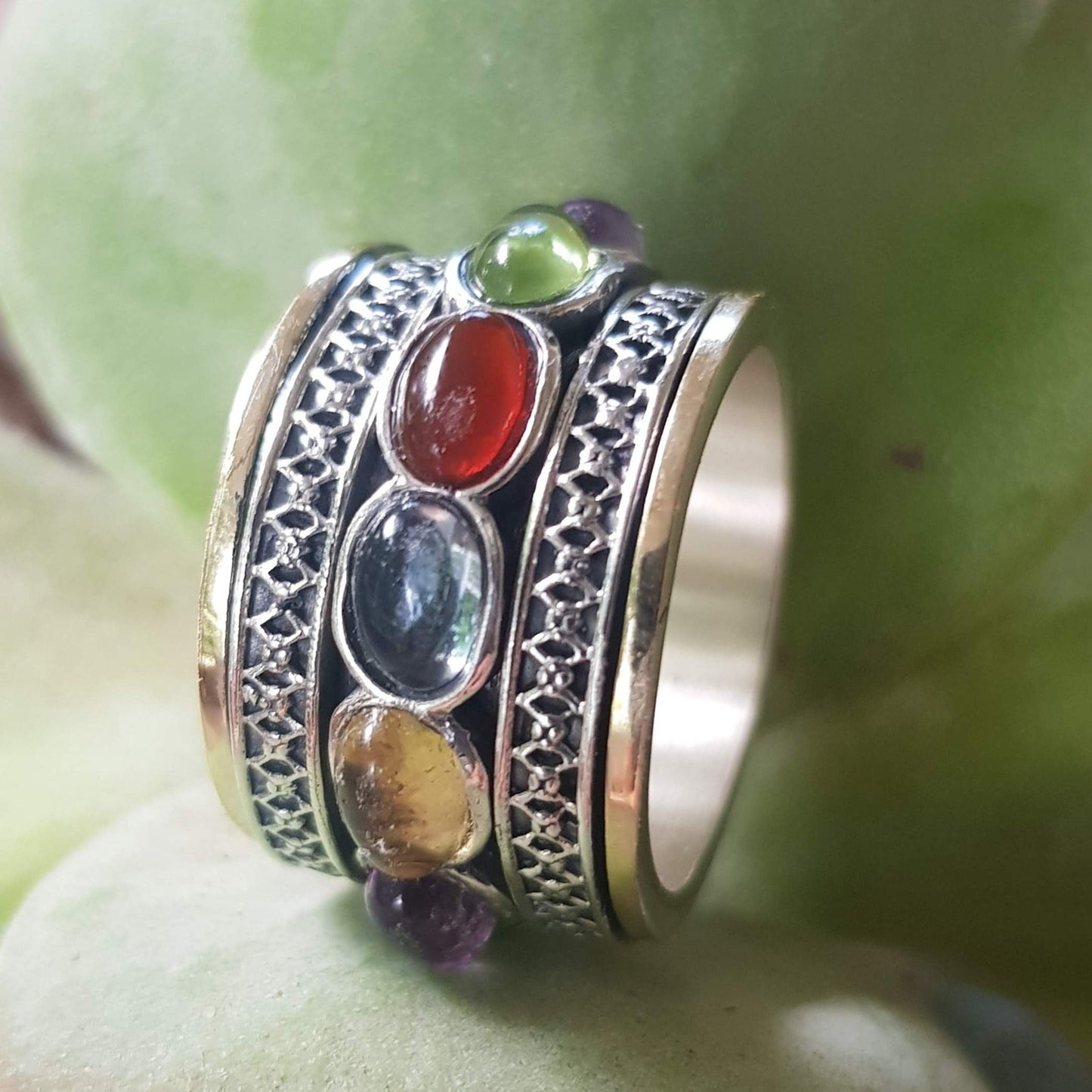Bluenoemi Spinner Rings Chunky spinner ring for Woman - Silver Gold Zircons ring