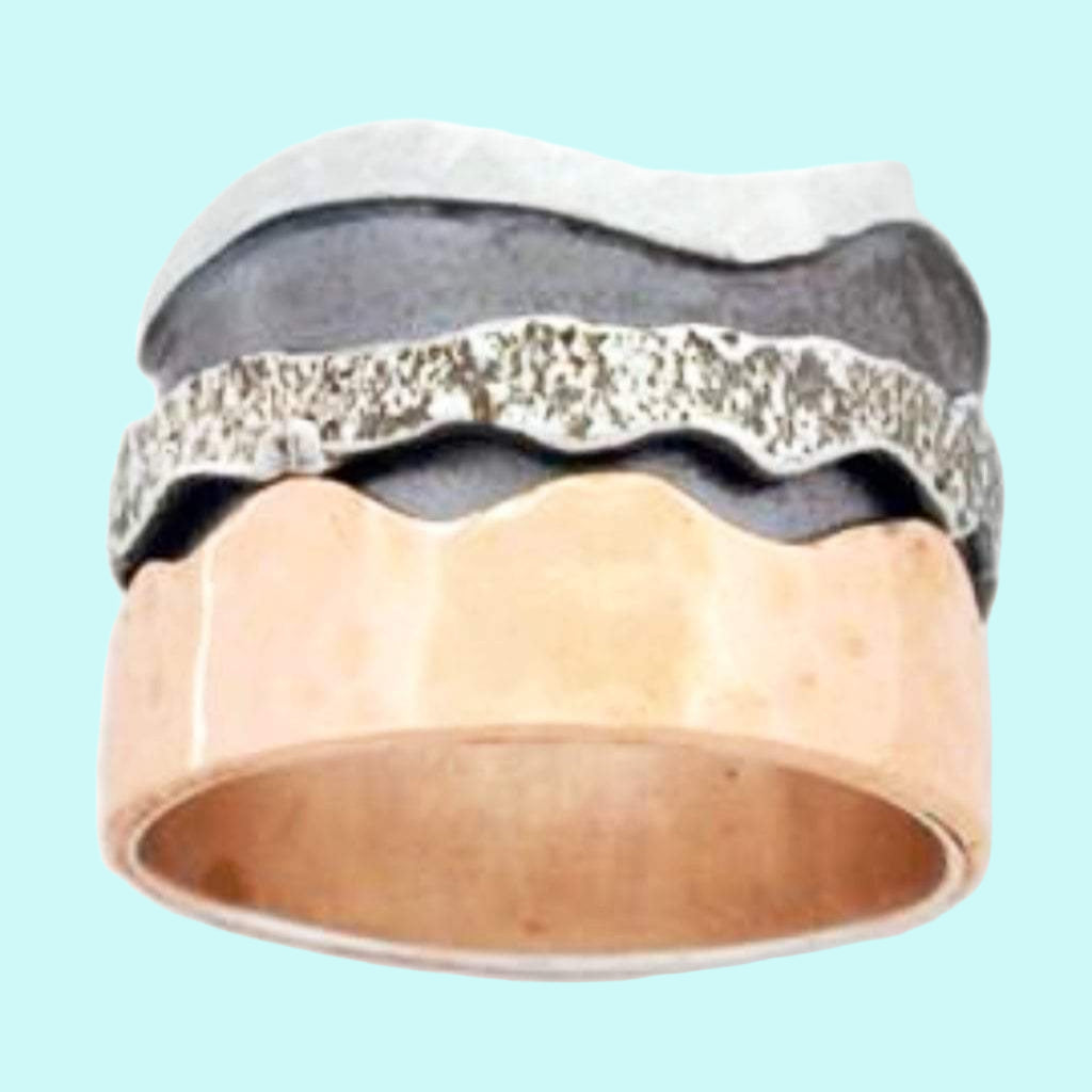 Bluenoemi Spinner Rings Designer Spinner ring Sterling silver & 9KT Rose Gold spinning.