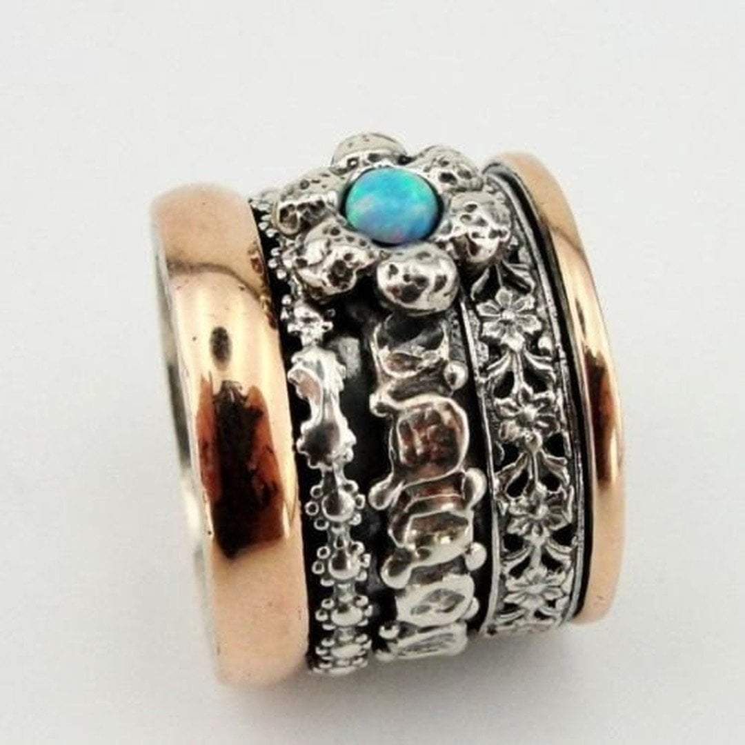 Bluenoemi Spinner Rings Distinctive meditation ring filigree Floral silver 9 carat gold ring bands