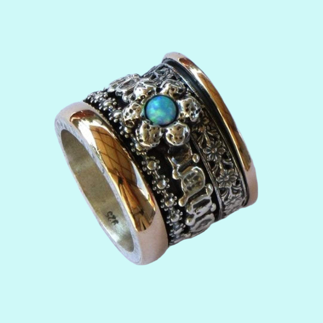 Bluenoemi Spinner Rings Distinctive meditation ring filigree Floral silver 9 carat gold ring bands