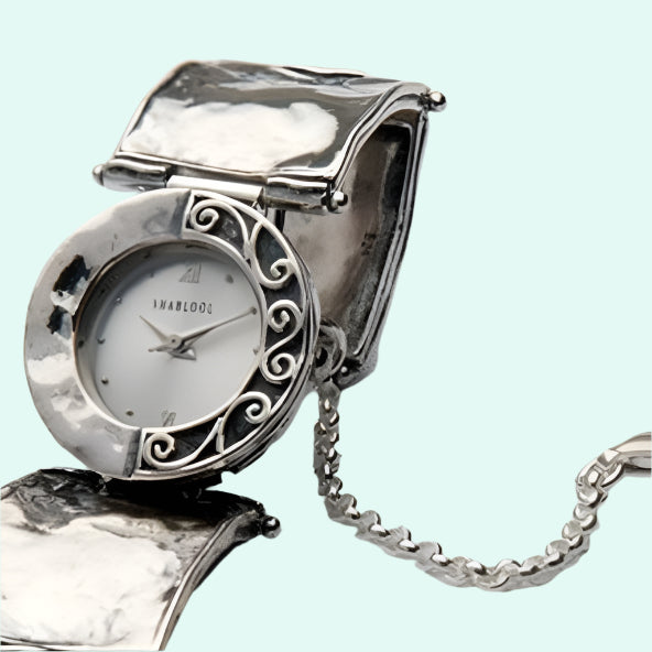 Sterling Silver 925 Watch Handcrafted Wrist Bracelet Watch for Woman with a Japanese Myota Movement. - Bluenoemi