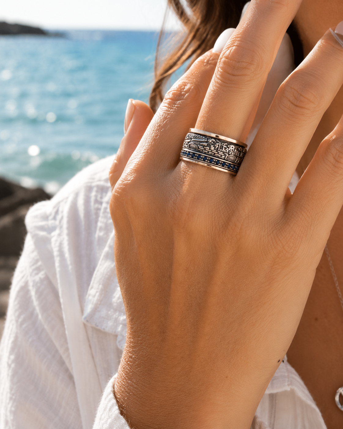Jerusalem Spinner Ring – Sterling Silver & Gold Israeli Ring - Bluenoemi Jewelry Rings Bluenoemi Bluenoemi Jewelry  israeli sterling silver jewellery jewelry handmade jewel