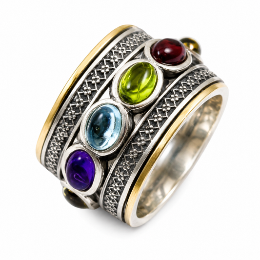 Spinner Fidget Ring | Multicolor Gemstones | Sterling Silver Gold | Bluenoemi - Bluenoemi Jewelry Rings Bluenoemi Bluenoemi  israeli sterling silver jewellery jewelry handmade jewel