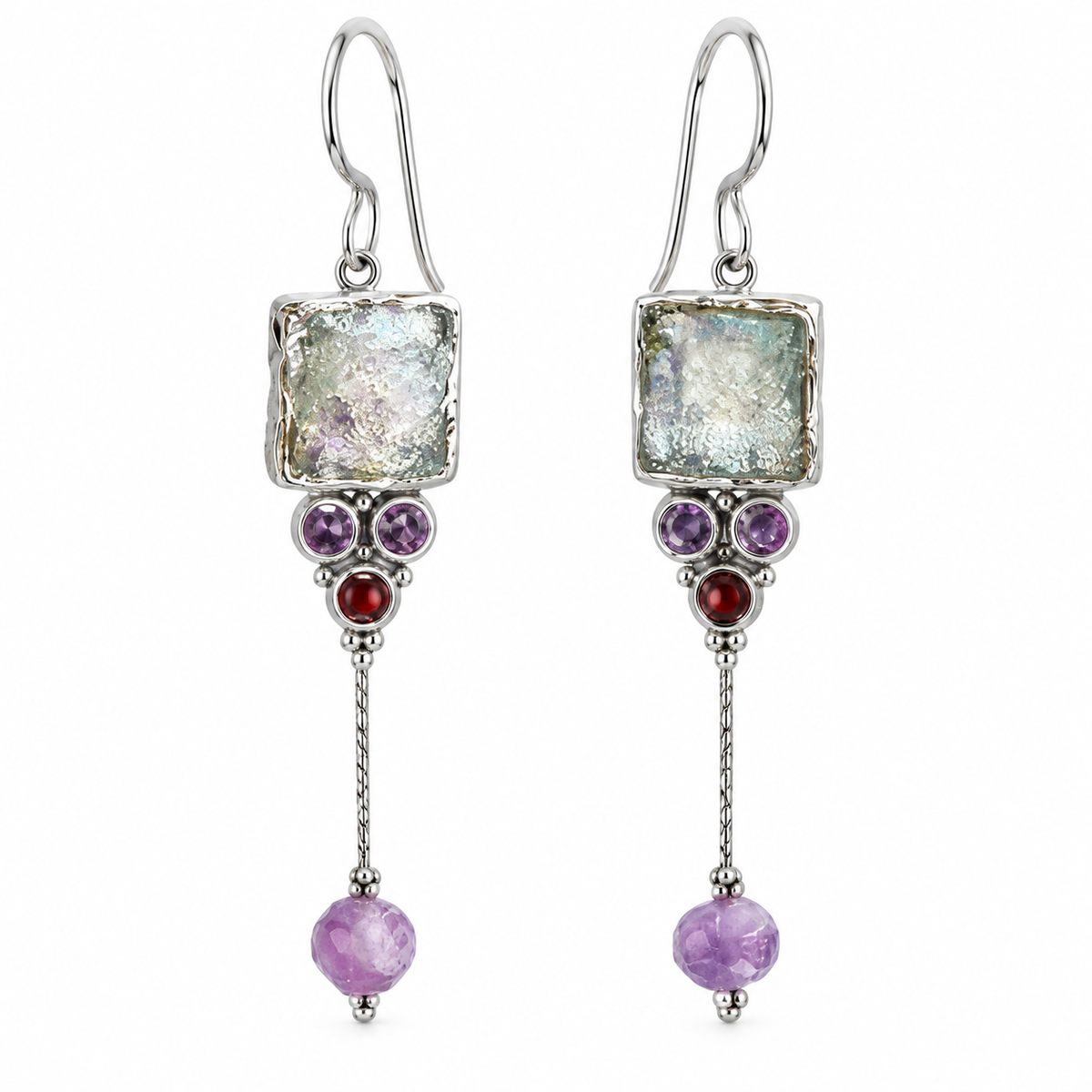 Roman Glass Earrings in Sterling Silver | Handmade Israeli Jewelry | Ancient Glass Jewelry - Bluenoemi Jewelry Earrings Bluenoemi Bluenoemi  israeli sterling silver jewellery jewelry handmade jewel