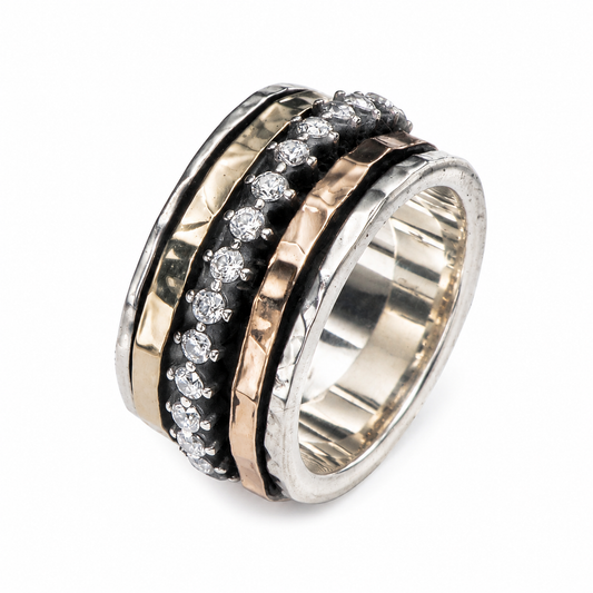 Spinner ring for Woman silver gold & cz band - Bluenoemi Jewelry Jewelry Bluenoemi Bluenoemi  israeli sterling silver jewellery jewelry handmade jewel
