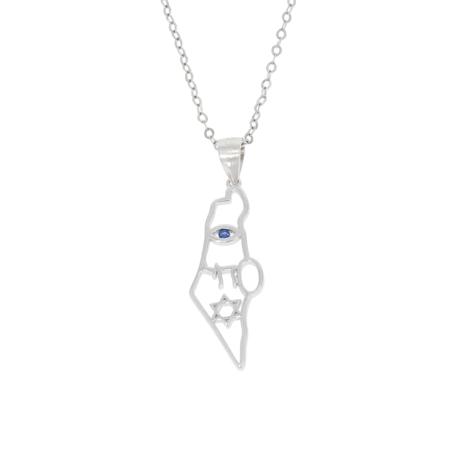 Israel Map Star of David, Chai, Eye Jewish Necklace | Handmade Israeli Jewelry - Bluenoemi Jewelry Necklaces Bluenoemi Bluenoemi  israeli sterling silver jewellery jewelry handmade jewel