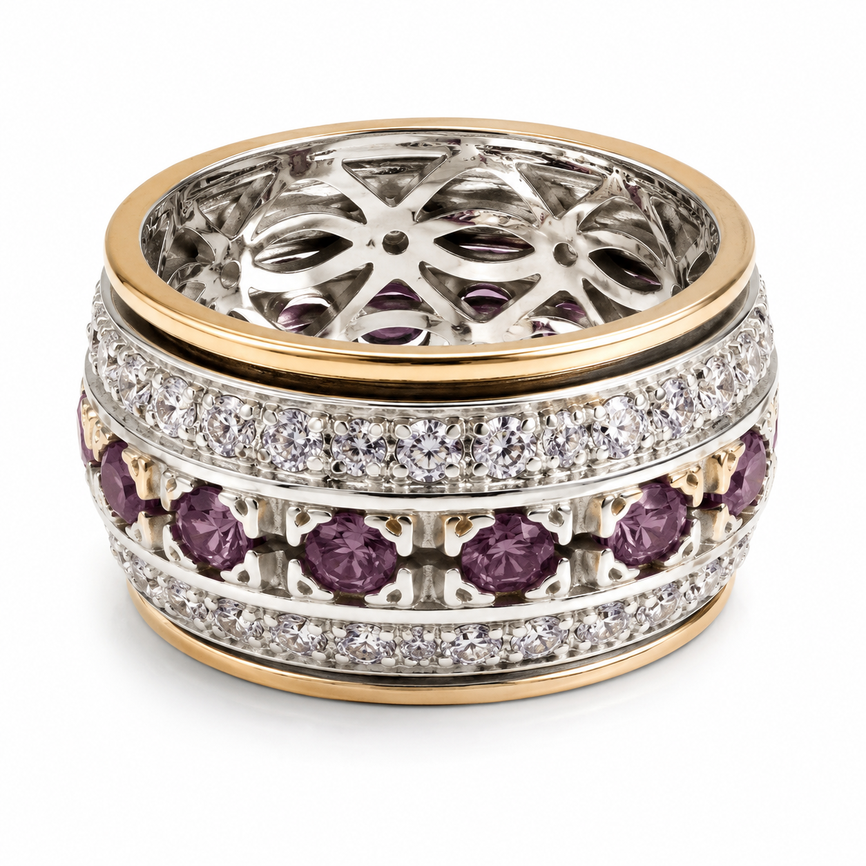 Sterling Silver & Gold Spinner Ring for Women – Artistic Gemstone Meditation Ring | Bluenoemi - Bluenoemi Jewelry Spinner Rings Bluenoemi Bluenoemi  israeli sterling silver jewellery jewelry handmade jewel