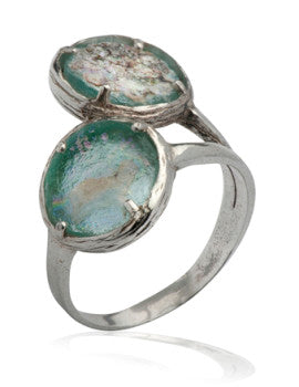 Roman Glass on silver ring | Bluenoemi designers | Israeli jewelry - Bluenoemi Jewelry Rings Bluenoemi Bluenoemi  israeli sterling silver jewellery jewelry handmade jewel