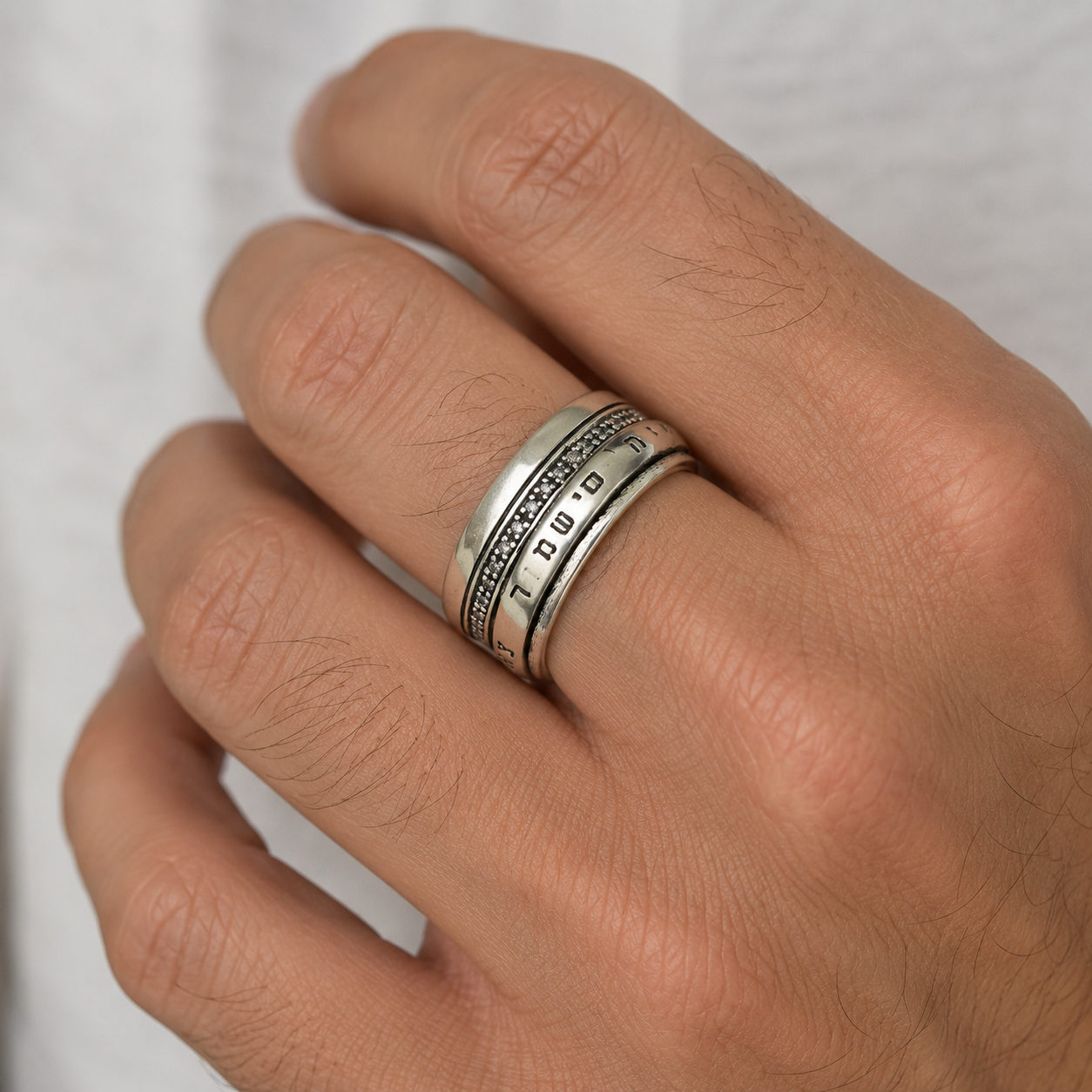 Hebrew Verse Spinner Ring – Sterling Silver & CZ | Bluenoemi