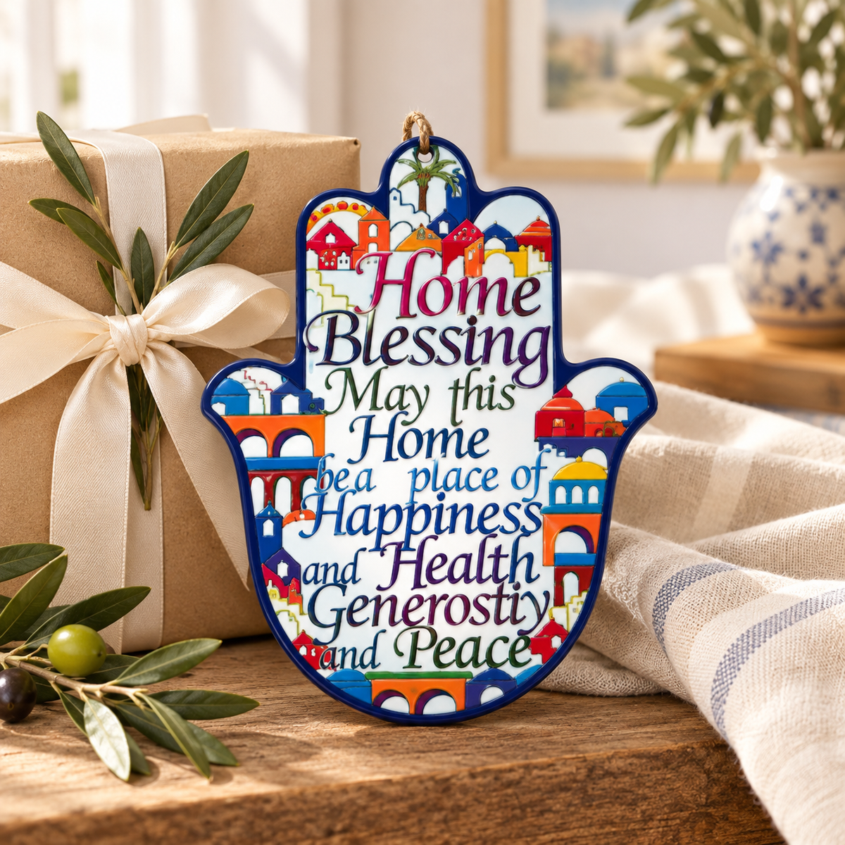 Jerusalem Hamsa Home Blessing – Colorful Laser Cut Wall Decor | Bluenoemi