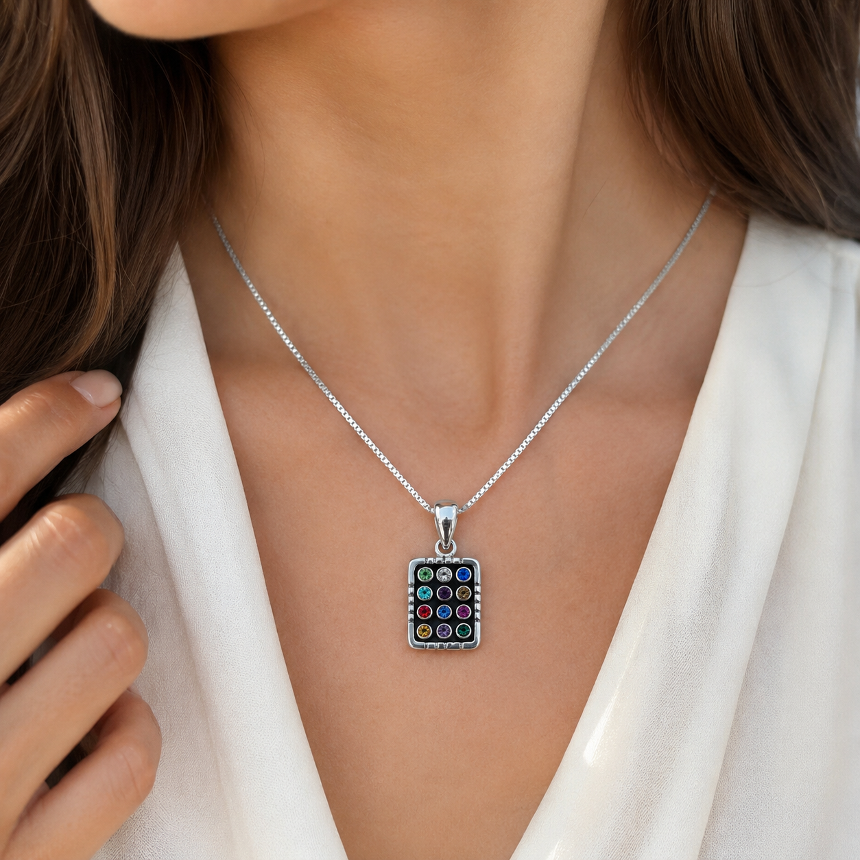 Hoshen Ephod Necklace – Sterling Silver Biblical Stones Pendant from Israel - Bluenoemi Jewelry Necklaces Bluenoemi Bluenoemi  israeli sterling silver jewellery jewelry handmade jewel