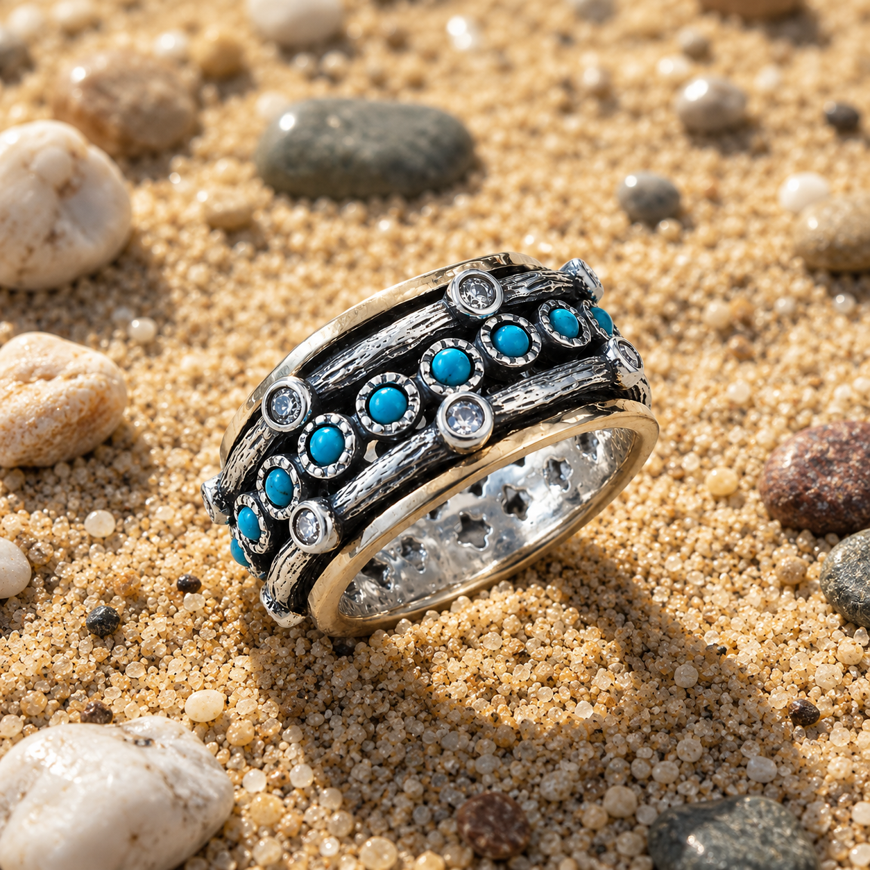 Bluenoemi Spinner Ring for woman set with gemstones - Bluenoemi Jewelry Rings Bluenoemi Bluenoemi  israeli sterling silver jewellery jewelry handmade jewel