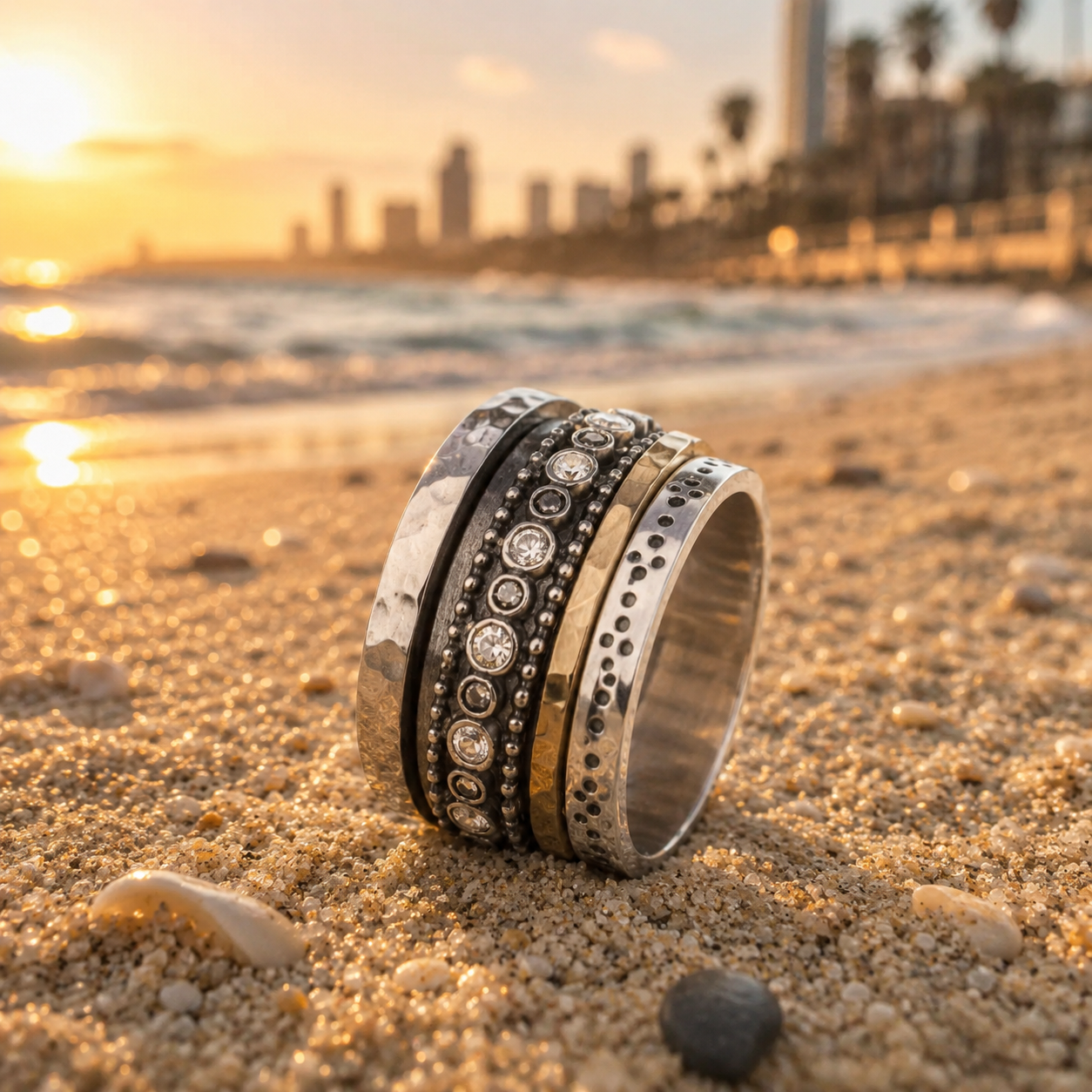 Unique Israeli Spinner Ring for Woman - fidget ring - meditation ring. - Bluenoemi Jewelry Spinner Rings Bluenoemi Bluenoemi  israeli sterling silver jewellery jewelry handmade jewel