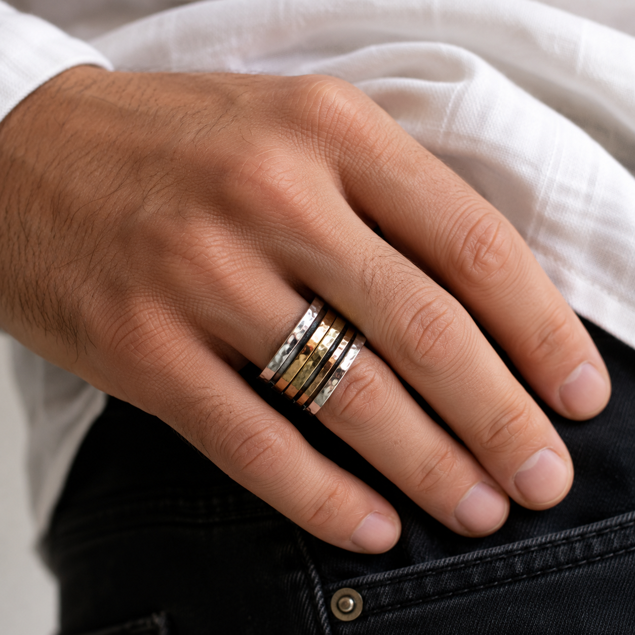 Unisex Spinner Ring – Sterling Silver & Gold | Bluenoemi