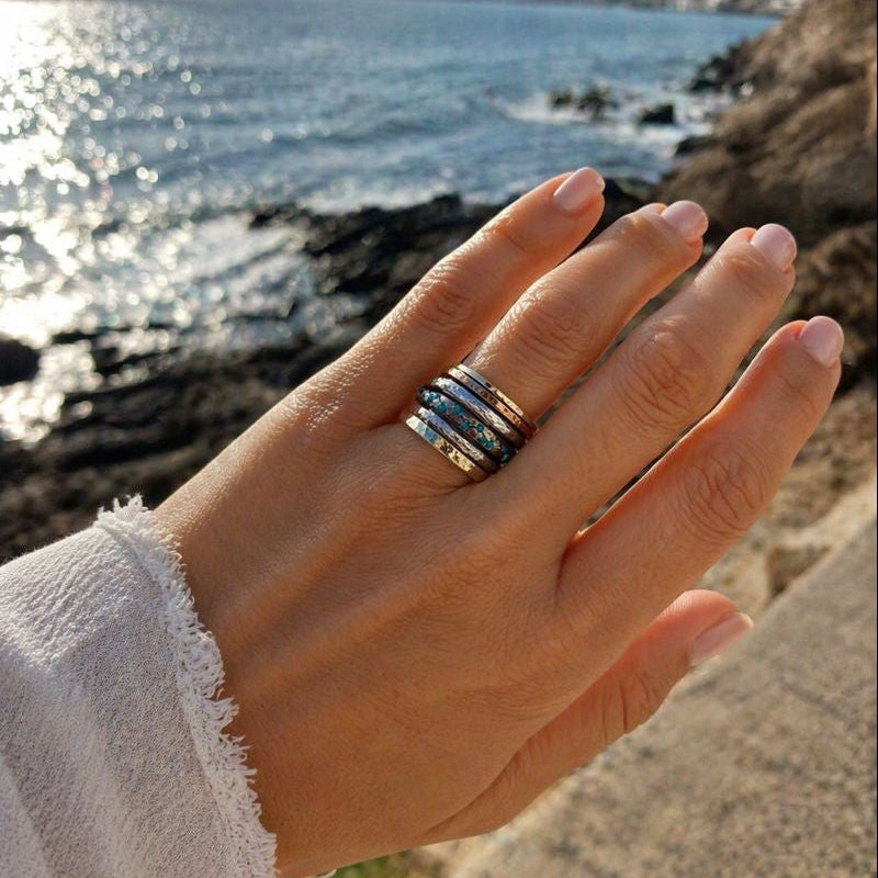 Blue Lab Opal Spinner Ring Sterling Silver & Gold – Israeli Designer Jewelry - Bluenoemi Jewelry Jewelry Bluenoemi Bluenoemi  israeli sterling silver jewellery jewelry handmade jewel
