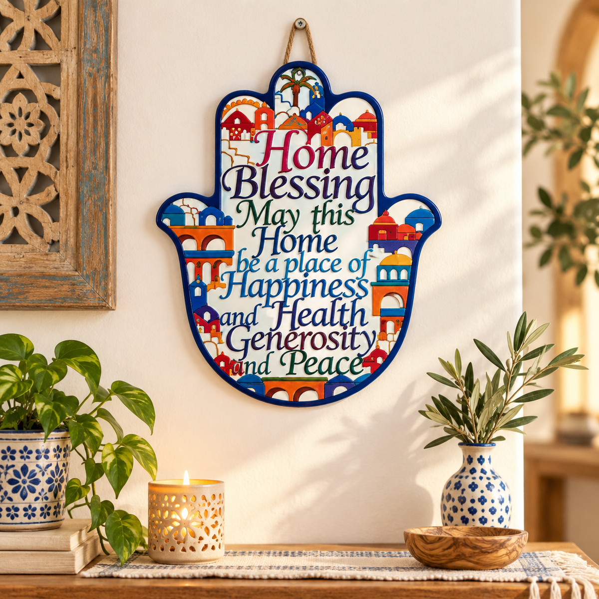 Jerusalem Hamsa Home Blessing – Colorful Laser Cut Wall Decor | Bluenoemi