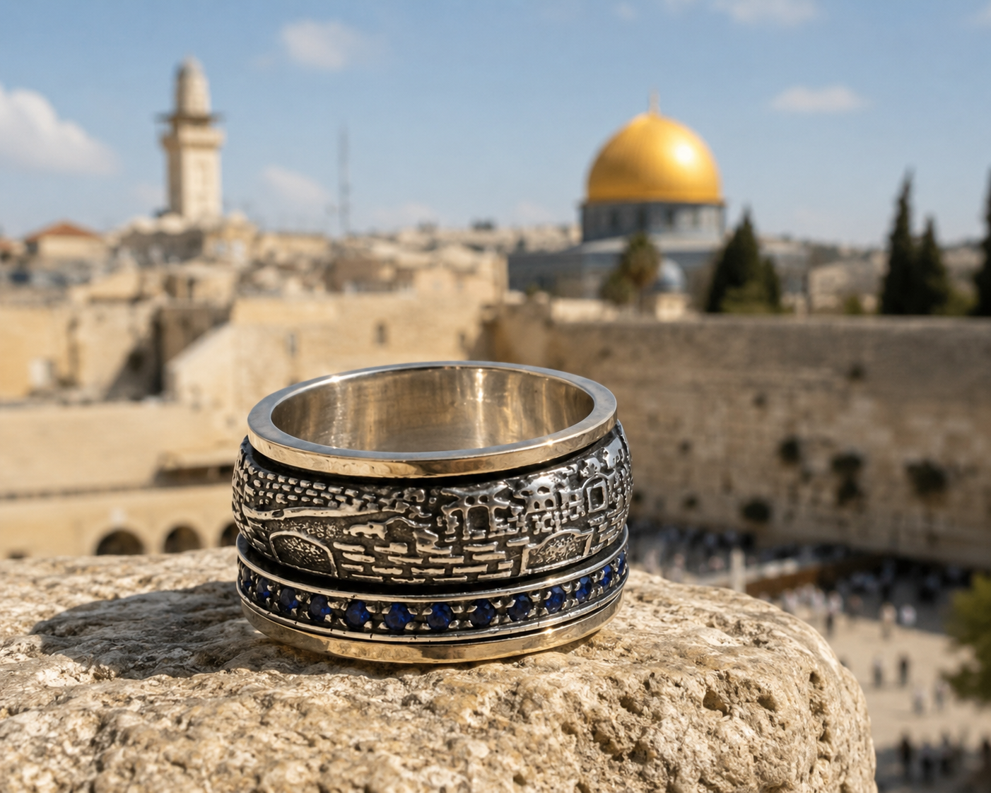 Jerusalem Spinner Ring – Sterling Silver & Gold Israeli Ring - Bluenoemi Jewelry Rings Bluenoemi Bluenoemi Jewelry  israeli sterling silver jewellery jewelry handmade jewel