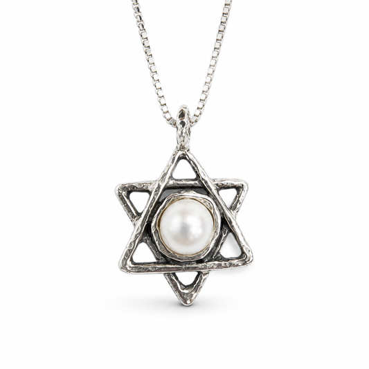 Silver Star of David Necklace with a pearl | Handmade in Israel - Bluenoemi Jewelry Necklaces Bluenoemi Bluenoemi  israeli sterling silver jewellery jewelry handmade jewel