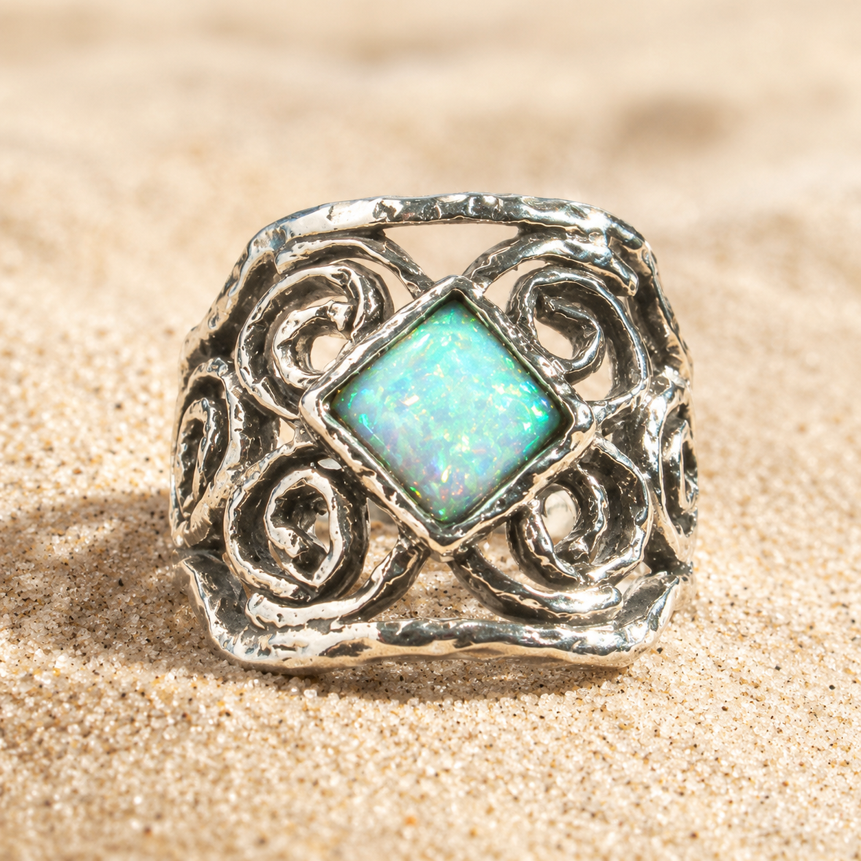 Israeli handcrafted ring sterling silver 925  with blue  opal - Bluenoemi Jewelry Rings Bluenoemi Bluenoemi  israeli sterling silver jewellery jewelry handmade jewel