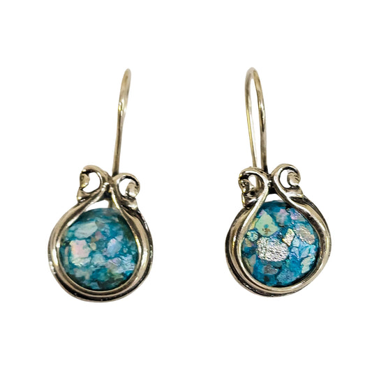 Roman Glass on Silver Blue Earrings | Israeli jewelry | Bluenoemi