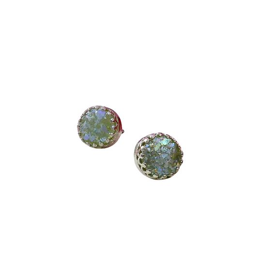 Roman Glass on Silver Blue Stud Earrings | Israeli jewelry | Bluenoemi