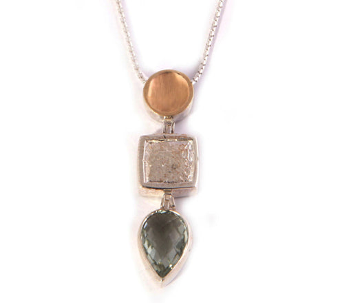Sterling Silver 925 9kt Gold Necklace | set with a  Green Amethyst | Bluenoemi
