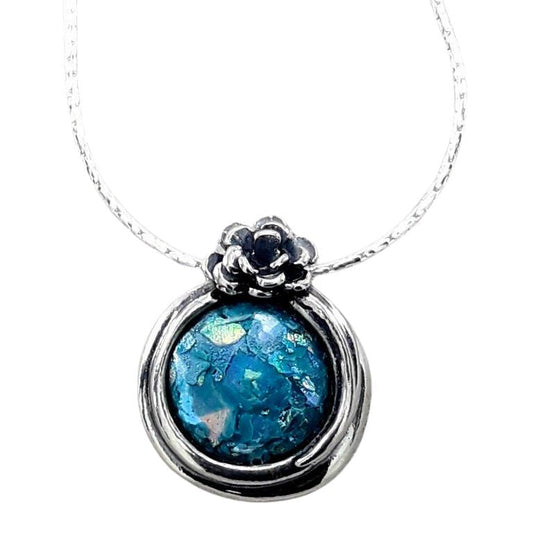Roman Glass Israeli Sterling Silver Designers Blue Necklace | Bluenoemi