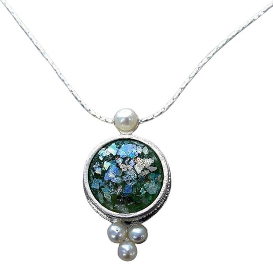 Roman Glass Israeli Sterling Silver Designers Necklace | Ancient Glass Jewelry | Bluenoemi