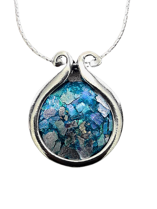 Roman Glass Israeli Sterling Silver Designers Blue Necklace - Bluenoemi Jewelry Necklaces Bluenoemi Bluenoemi  israeli sterling silver jewellery jewelry handmade jewel