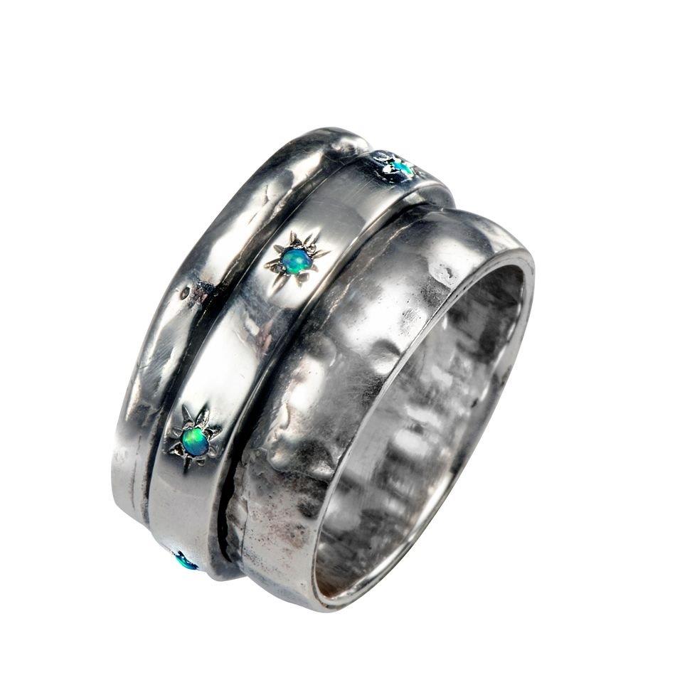 Spinner ring silver set blue opals - Bluenoemi Jewelry  Bluenoemi Bluenoemi  israeli sterling silver jewellery jewelry handmade jewel