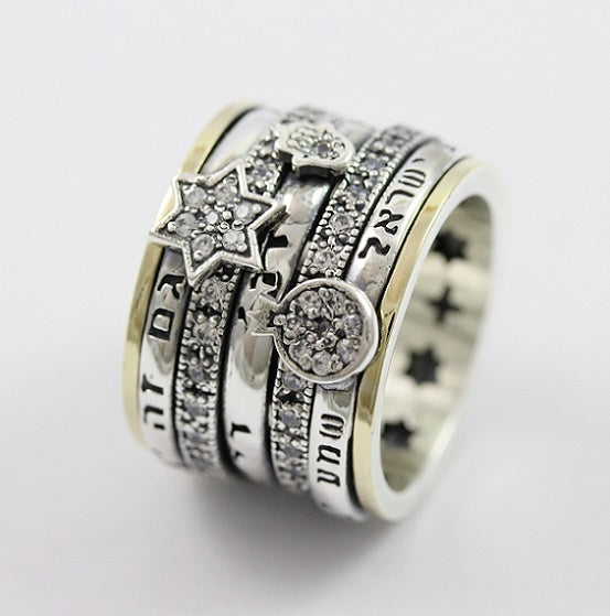 Sterling Silver Gold CZ Spinner Ring – Elegant Meditation Ring for Women | Israeli Jewelry - Bluenoemi Jewelry Personalized Rings Bluenoemi Bluenoemi  israeli sterling silver jewellery jewelry handmade jewel