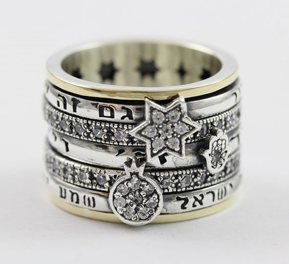 Sterling Silver Gold CZ Spinner Ring – Elegant Meditation Ring for Women | Israeli Jewelry - Bluenoemi Jewelry Personalized Rings Bluenoemi Bluenoemi  israeli sterling silver jewellery jewelry handmade jewel