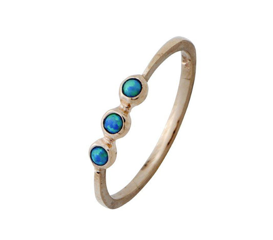 Gold 9KT ring for woman, set blue opals. Stacking rings |  Israeli jewelry