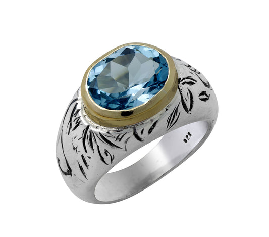 Silver Gold 9KT with Blue Topaz | ring for woman | Israeli jewelry