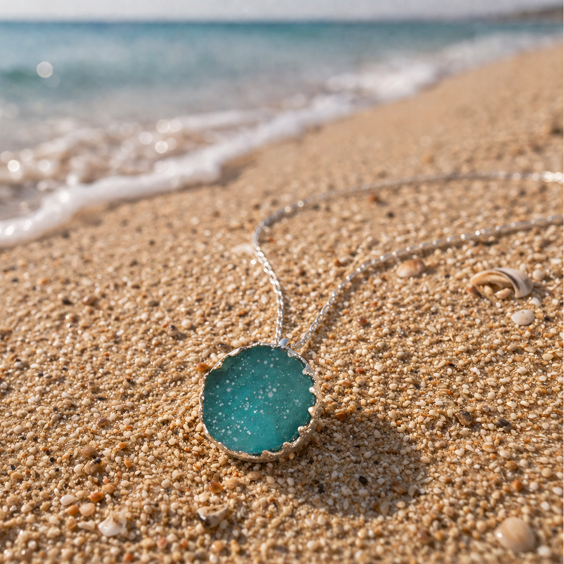 Roman glass silver necklace Israeli jewelry