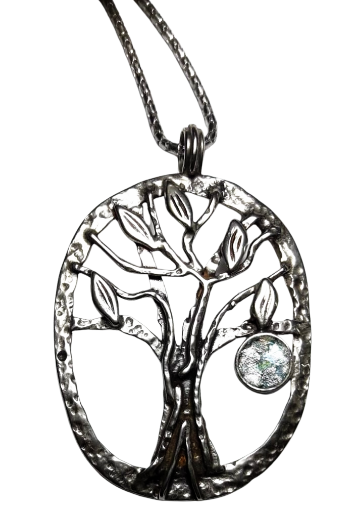 Roman Glass on Sterling Silver necklace Tree of Life