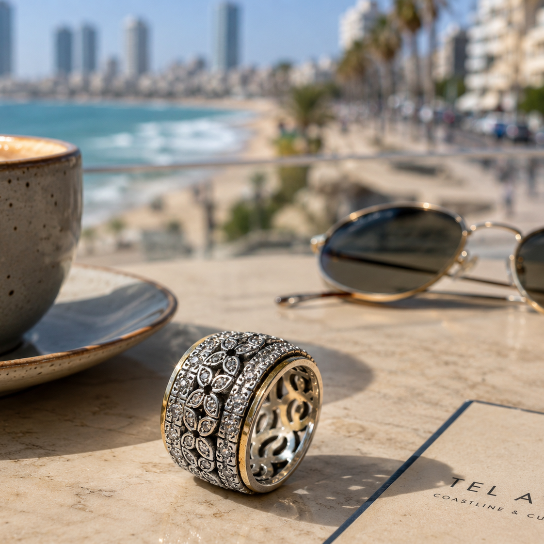 Spinner Ring in Sterling Silver & Gold – CZ Meditation Ring by Bluenoemi - Bluenoemi Jewelry Rings Bluenoemi Bluenoemi  israeli sterling silver jewellery jewelry handmade jewel