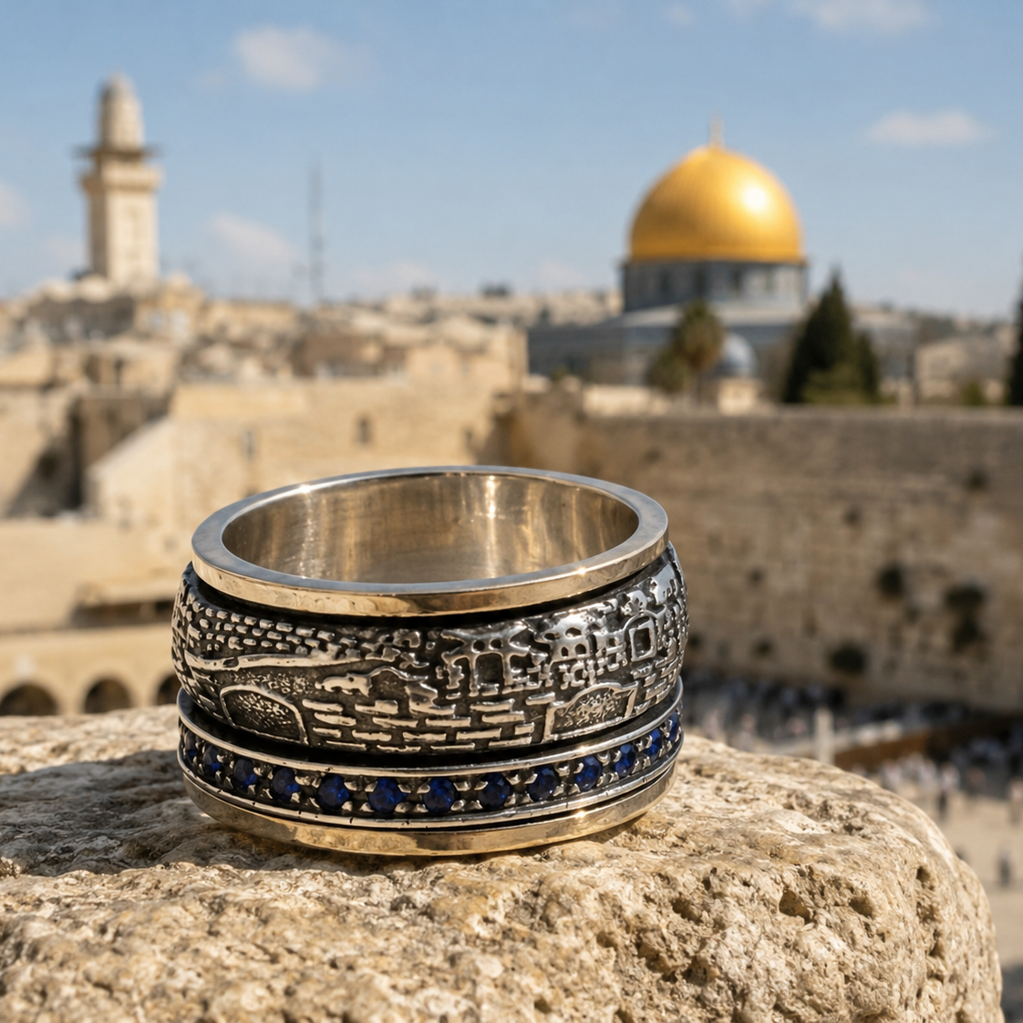 Gift-ready Jerusalem spinner ring