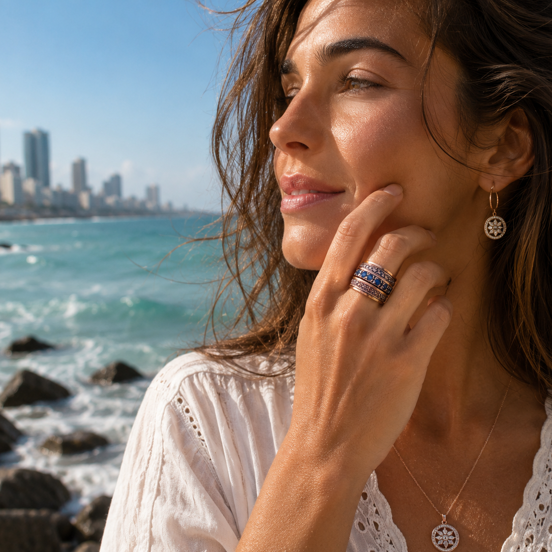 Sterling Silver & Gold Spinner Ring for Women – Artistic Gemstone Meditation Ring | Bluenoemi - Bluenoemi Jewelry Spinner Rings Bluenoemi Bluenoemi  israeli sterling silver jewellery jewelry handmade jewel