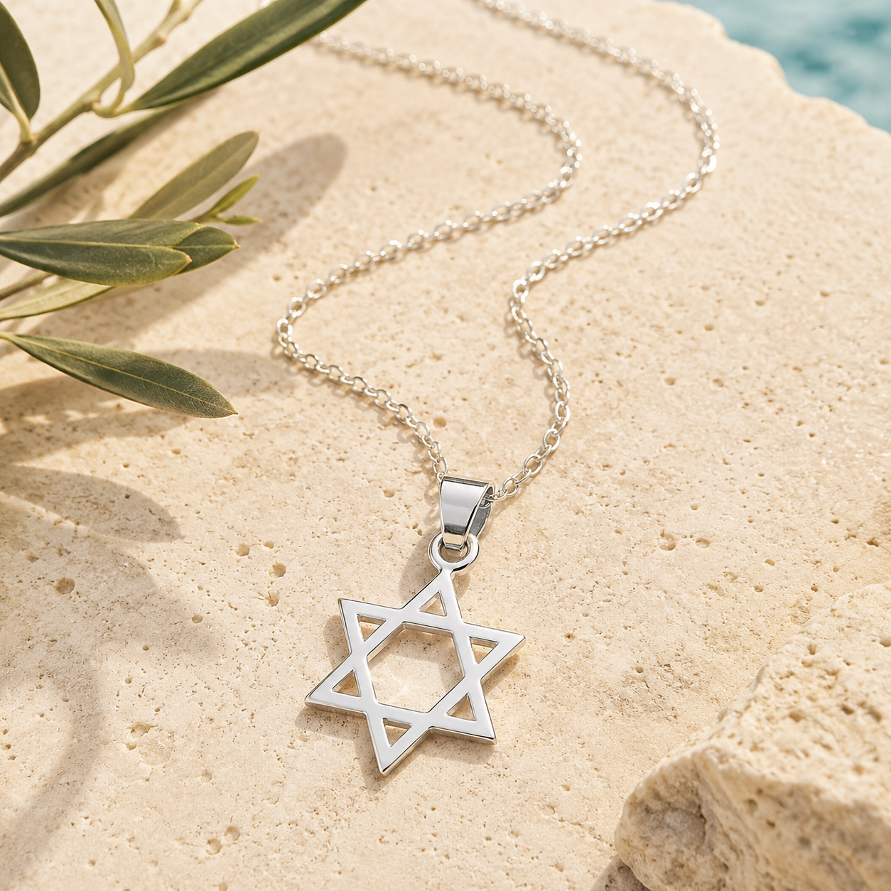 Star of David on a stone near the sea
