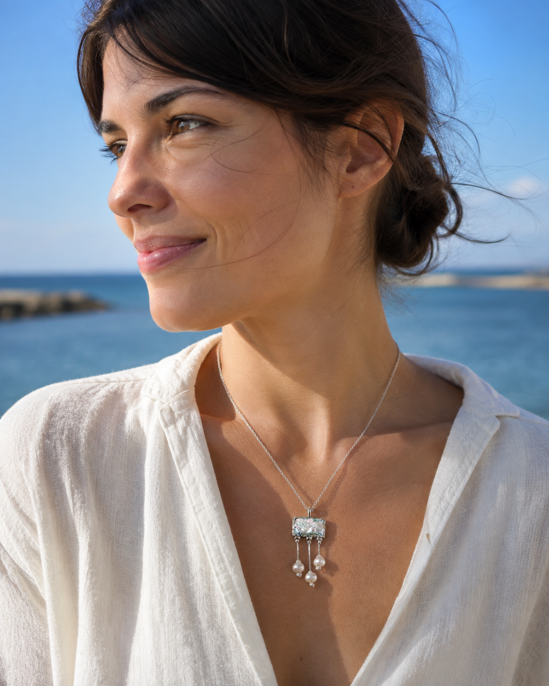 Bluenoemi Sterling Silver Necklace - Authentic 2,000-Year-Old Iridescent Roman Glass - Handmade in Israel