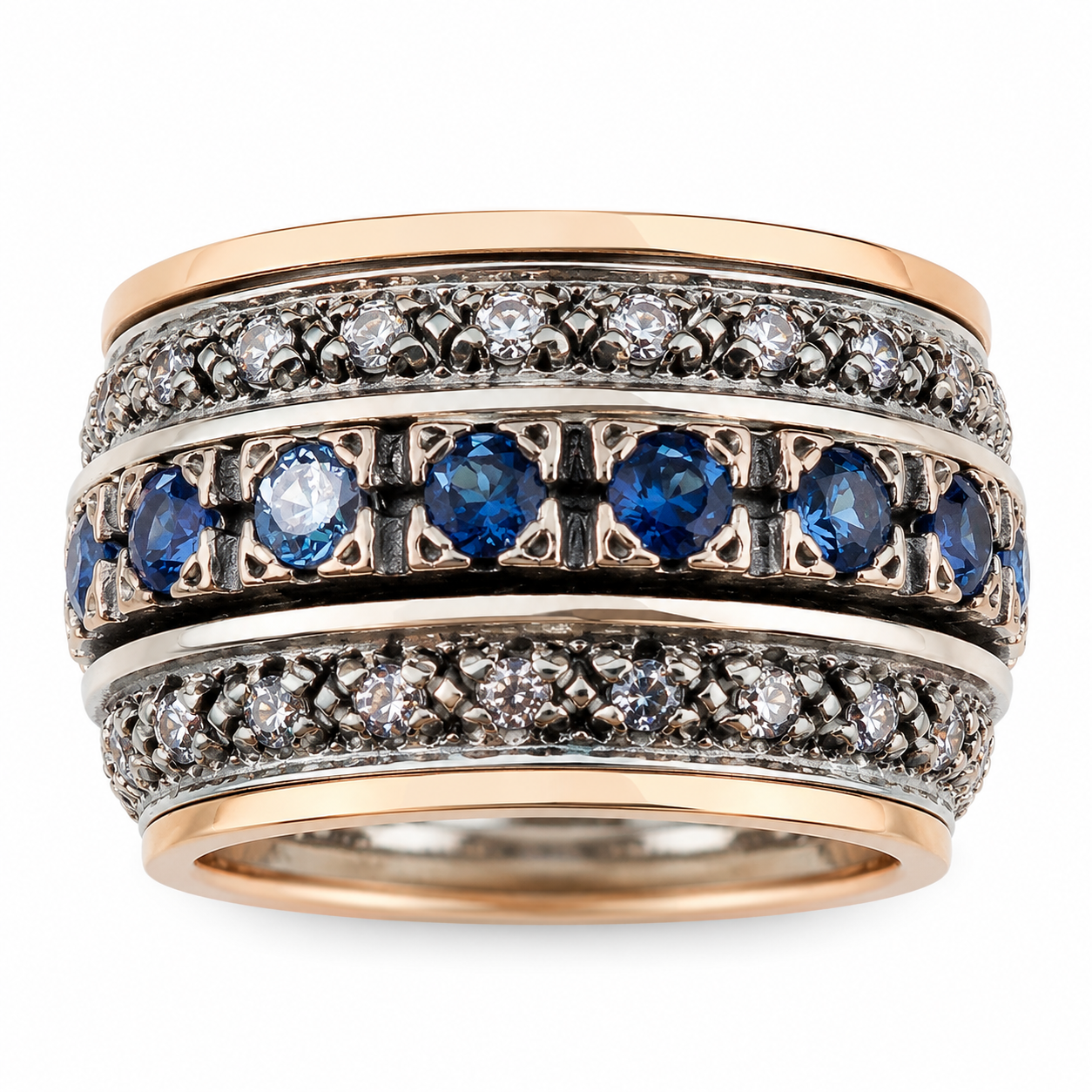 Sterling Silver & Gold Spinner Ring for Women – Artistic Gemstone Meditation Ring | Bluenoemi - Bluenoemi Jewelry Spinner Rings Bluenoemi Bluenoemi  israeli sterling silver jewellery jewelry handmade jewel