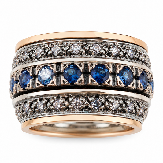 Sterling Silver & Gold Spinner Ring for Women – Artistic Gemstone Meditation Ring | Bluenoemi - Bluenoemi Jewelry Spinner Rings Bluenoemi Bluenoemi  israeli sterling silver jewellery jewelry handmade jewel