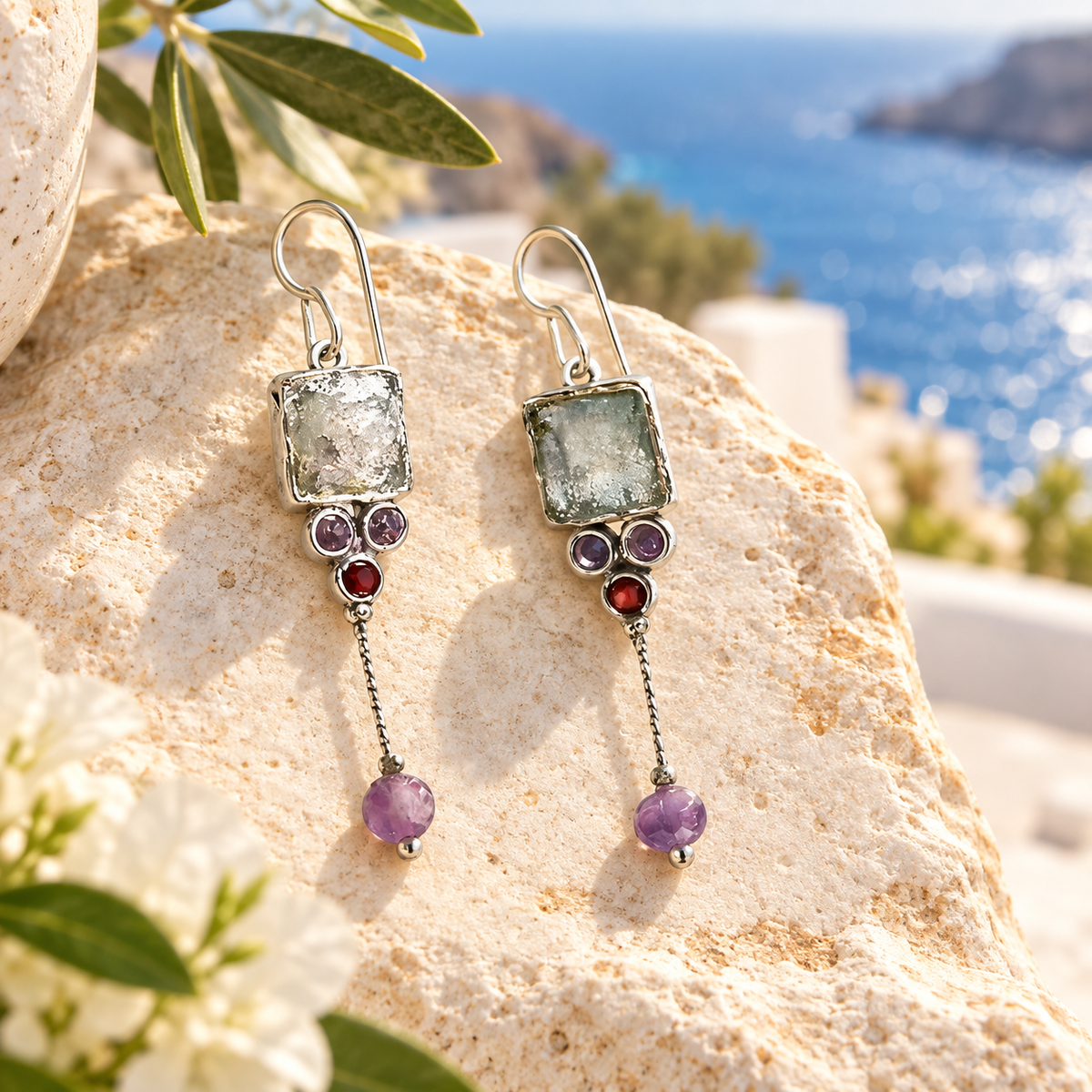Roman Glass Earrings in Sterling Silver | Handmade Israeli Jewelry | Ancient Glass Jewelry - Bluenoemi Jewelry Earrings Bluenoemi Bluenoemi  israeli sterling silver jewellery jewelry handmade jewel