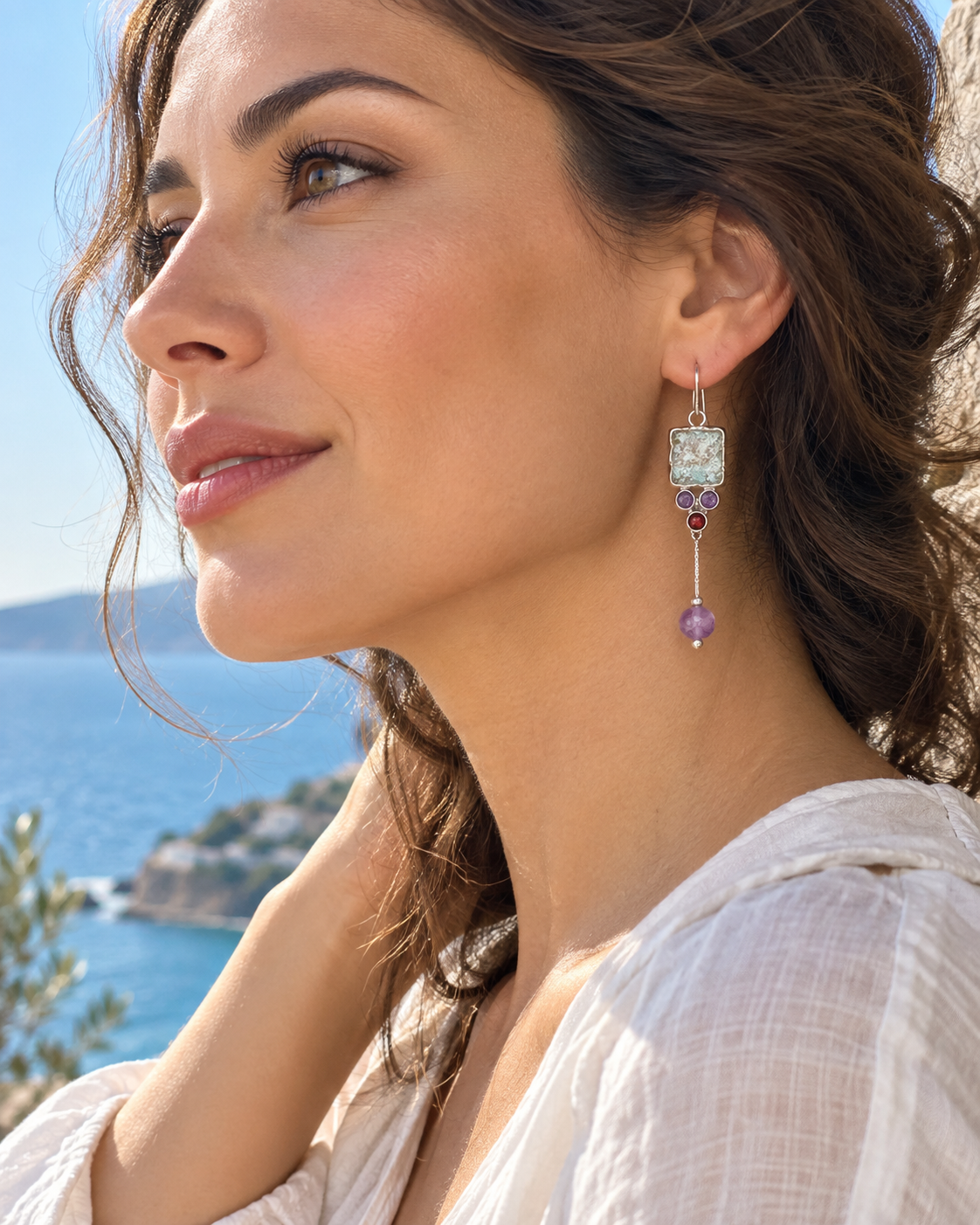 Roman Glass Earrings in Sterling Silver | Handmade Israeli Jewelry | Ancient Glass Jewelry - Bluenoemi Jewelry Earrings Bluenoemi Bluenoemi  israeli sterling silver jewellery jewelry handmade jewel