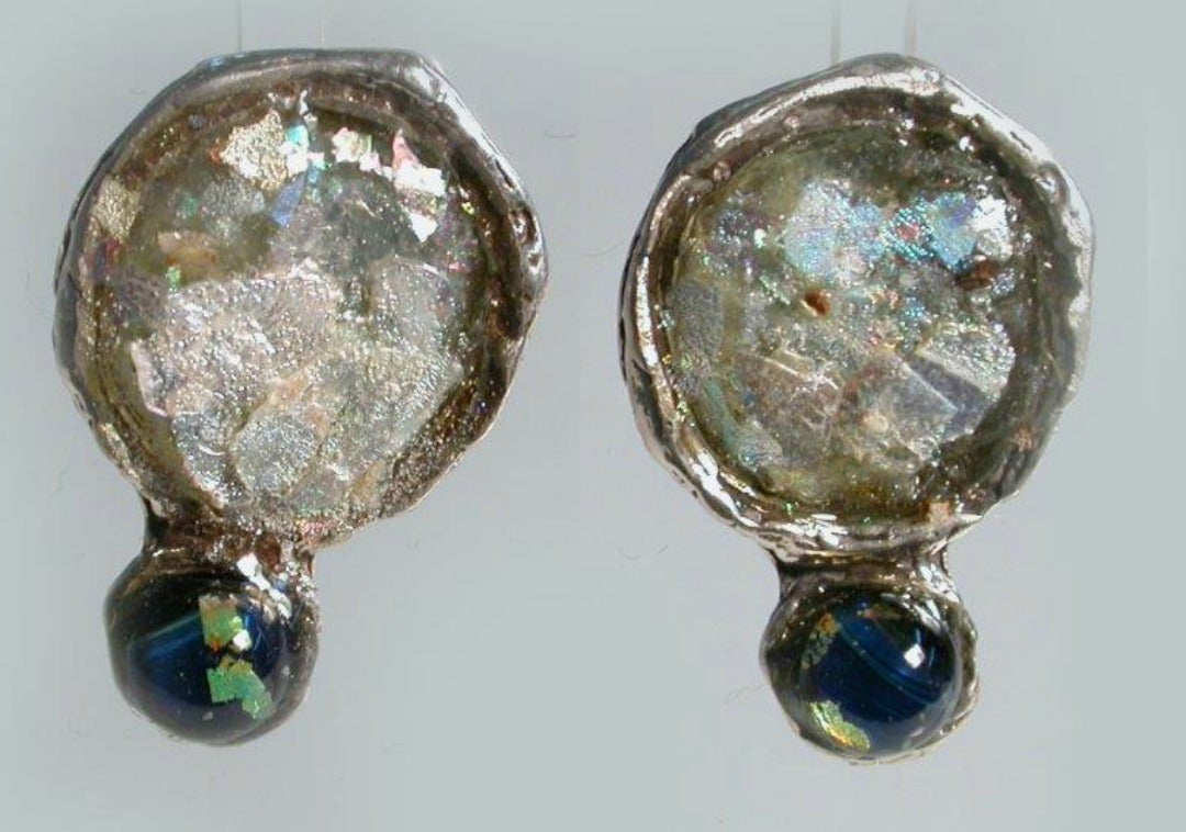 Bluenoemi jewelry — Israeli handmade clip earrings with ancient glass
