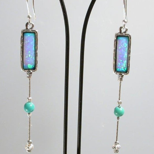 Bluenoemi Earrings silver Silver earrings for woman sterling 925 set with opal Blue  Israeli jewelry