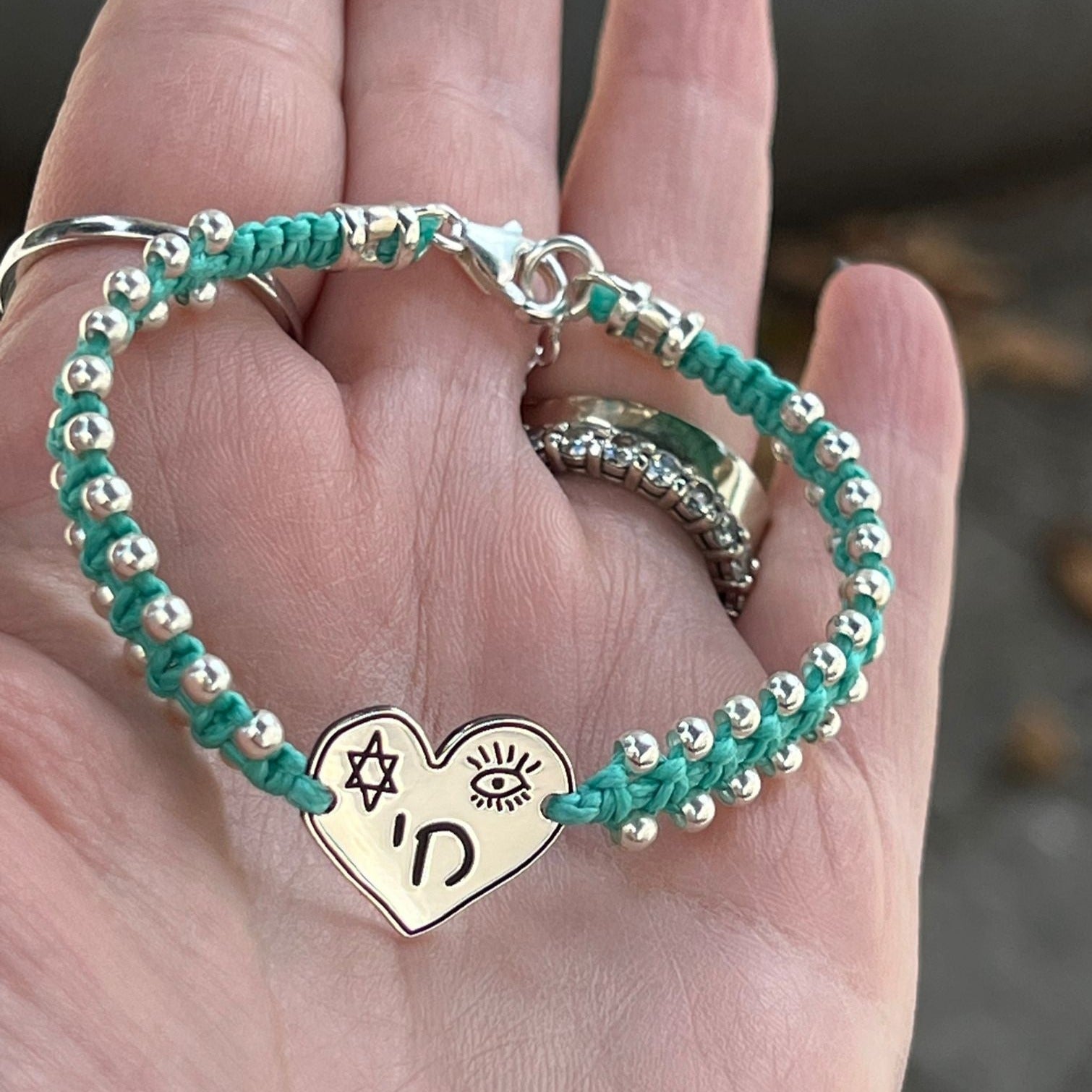 Macrame and silver bracelet with silver tags with blessings, names, words and messages. - Bluenoemi
